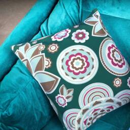 "Boho Green Floral Cushion Covers - Abstract Flowers Throw Pillow 18""/20" - thumbnail 1