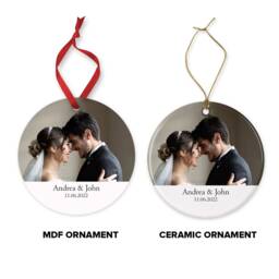 Personalised Wedding Photo Ornament 2025 Keepsake Christmas Decor Ceramic Or Mdf Acrylic Bauble Disc - thumbnail 3