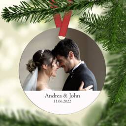 Personalised Wedding Photo Ornament 2025 Keepsake Christmas Decor Ceramic Or Mdf Acrylic Bauble Disc - thumbnail 2