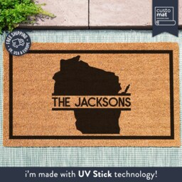 Us State Wisconsin Silhouette Door Mat - Custom Family Monogram Rug Closing Gift Map Doormat Realtor Porch Decor - thumbnail 1