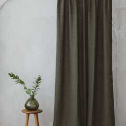 Forest Green Linen Curtain - Pencil Pleat, Natural Flax Fabric, Handmade For Cozy, Nature-Inspired Interiors, Drapery - thumbnail 3