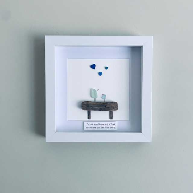 Cornish Sea Glass Bird Wall Art Parent & Child Framed Family Picture Gift For Him Handmade in Cornwall - image 1