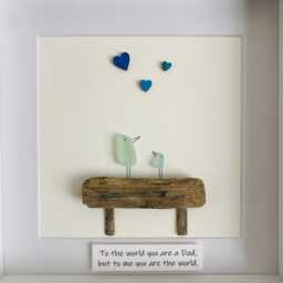 Cornish Sea Glass Bird Wall Art Parent & Child Framed Family Picture Gift For Him Handmade in Cornwall - thumbnail 3