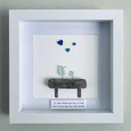 Cornish Sea Glass Bird Wall Art Parent & Child Framed Family Picture Gift For Him Handmade in Cornwall - thumbnail 2