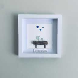 Cornish Sea Glass Bird Wall Art Parent & Child Framed Family Picture Gift For Him Handmade in Cornwall