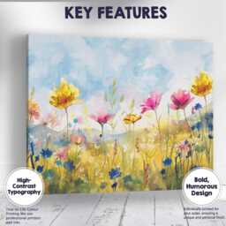 Bright Watercolour Wildflower Meadow Colourful Floral Landscape Canvas Wall Art Print Decor Picture Ready To Hang - thumbnail 1