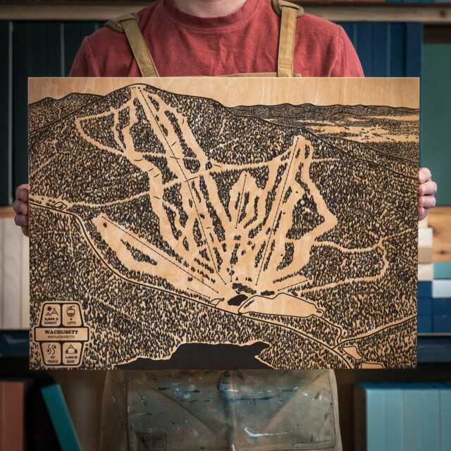 Wachusett Mountain Massachusetts Ski Trail Map - Engraved Wood Wall Art, Winter Cabin Decor, Snowboard Poster, Personalized Family Gift - image 1