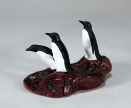 Penguin Sculpture D??cor From John Perry Trio On Burl-Wood Base - thumbnail 1