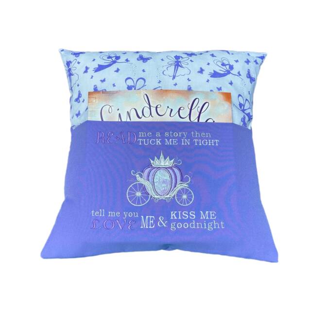 Cinderella Book Cushion Embroidered Carriage, Purple Girls Bedroom Decor - image 1