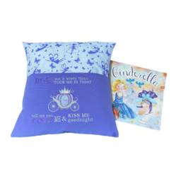 Cinderella Book Cushion Embroidered Carriage, Purple Girls Bedroom Decor - thumbnail 2