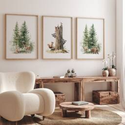 Woodland Nursery Art, Watercolor Nursery, Deer Bear Fox, Woodland Set Of Three Nursery Prints, Forest Prints - thumbnail 2