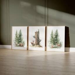Woodland Nursery Art, Watercolor Nursery, Deer Bear Fox, Woodland Set Of Three Nursery Prints, Forest Prints - thumbnail 1