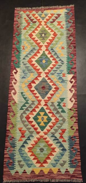 Kilim Runner, Handmade Artisan Afghan Turkish Aztec Reversible Wool Runner Rug 195x75 cm - image 1