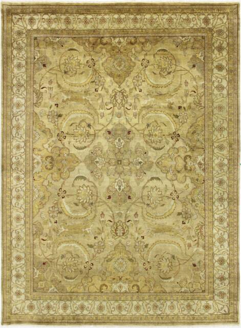 One-Of-A-Kind Handmade 9'5 X 12'5 Indo Fab Oriental Rug Hand-Knotted Gold-Beige Area A104310 - image 1
