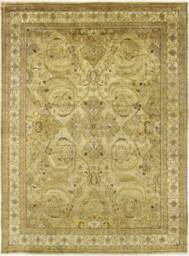 One-Of-A-Kind Handmade 9'5 X 12'5 Indo Fab Oriental Rug Hand-Knotted Gold-Beige Area A104310