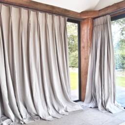 Luxury Pair Grey 100% Linen/Flax Deep Hand Made Pinch Pleat Lined Interlined 2.75M Long Curtains Ready To Post Rrp 800 Pounds - thumbnail 3