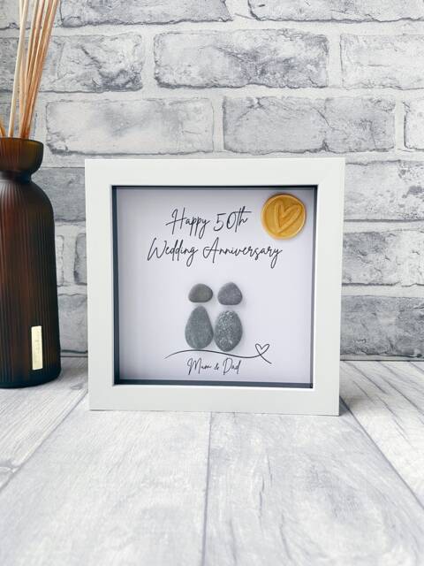 50Th Wedding Anniversary Gifts, Golden Anniversary, Personalised Gift, Pebble Picture, Wax Seal, Art - image 1