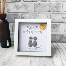 50Th Wedding Anniversary Gifts, Golden Anniversary, Personalised Gift, Pebble Picture, Wax Seal, Art - thumbnail 2