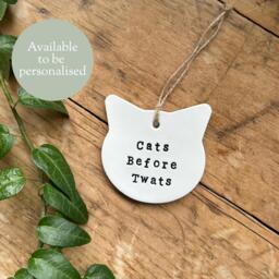 Funny Cat Decor Sign Rude Clay Wall Art - Quirky Lady Gift, Birthday Gift Idea - thumbnail 1