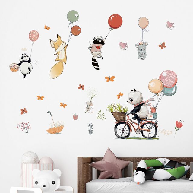 Cartoon Animal Balloons, Panda Bike Riding, Wall Decoration, Bedroom Living Room, Background Stickers, Translucent Stickers