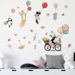 Cartoon Animal Balloons, Panda Bike Riding, Wall Decoration, Bedroom Living Room, Background Stickers, Translucent Stickers - thumbnail 3
