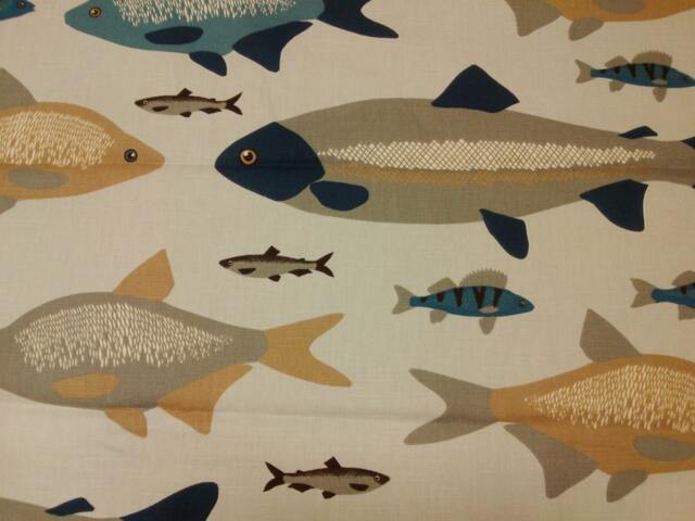 Curtain Panel Blue Grey Beige Fishes Scandinavian Modern Decor Table Runner Napkins Pillow Curtains Valances Tea Towel Great Gift - image 1