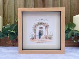 Personalised Beach Wedding Pebble Picture, Gift, Mr & Mrs Art, Arch Frame, Handmade Newlyweds Unique - thumbnail 1
