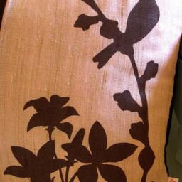 Apricot Peach Cardinal Print Throw Pillow Faux Linen, 12x18 - thumbnail 3