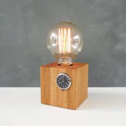Personalized Oak Wood Table Lamp With Clock Wooden Small Bedside Desk Light