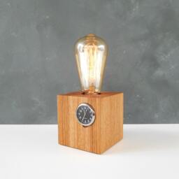 Personalized Oak Wood Table Lamp With Clock Wooden Small Bedside Desk Light - thumbnail 3