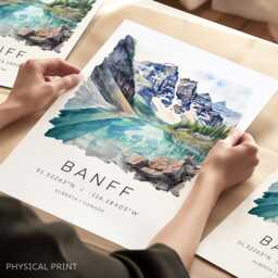 Banff Travel Print, National Park, Prints, Canada Wall Decor, Illustrated Gift - thumbnail 1