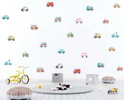 Watercolour Road Vehicle Wall Decals, Cars Nursery Stickers, Transportation Playroom Decor, Police, Fire Truck, City Trucks, Tractor - thumbnail 1