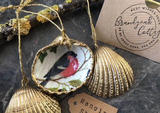 Bullfinch Decoration, Hanging Garden Birds Ornament, Christmas Cockle Shell Decorations, Nature Lover Bird Lovers Gift - image 1