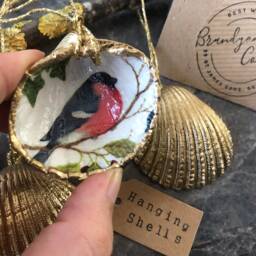 Bullfinch Decoration, Hanging Garden Birds Ornament, Christmas Cockle Shell Decorations, Nature Lover Bird Lovers Gift - thumbnail 2