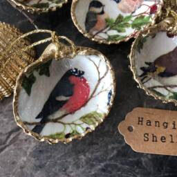 Bullfinch Decoration, Hanging Garden Birds Ornament, Christmas Cockle Shell Decorations, Nature Lover Bird Lovers Gift - thumbnail 3