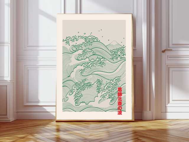 Japanese Art Print, Waves Flower Poster, Wall Decor, Art, Sea Matisse Art - image 1