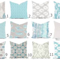Pillow Covers Custom - French Gray Aqua Turquoise Coastal White Geotraditional Modern- All Sizes 16x16 18x18 Throw Toss Accent - thumbnail 2