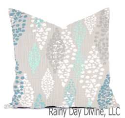 Pillow Covers Custom - French Gray Aqua Turquoise Coastal White Geotraditional Modern- All Sizes 16x16 18x18 Throw Toss Accent - thumbnail 1