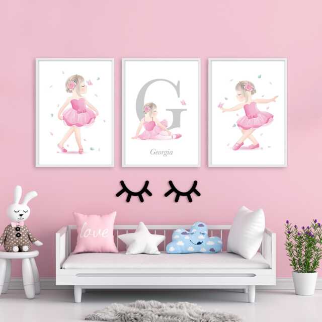 Ballet Nursery Decor, Personalised Ballerina Wall Art For Girls Bedroom, Pink Dance Room 3 Poster Set, Gift Dancer - image 1