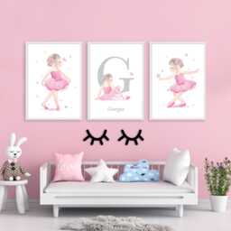 Ballet Nursery Decor, Personalised Ballerina Wall Art For Girls Bedroom, Pink Dance Room 3 Poster Set, Gift Dancer - thumbnail 1