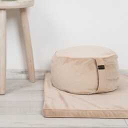 Beige Meditation Set - Timeless Zafu & Zabuton Velvet Floor Cushion Duo, Made in Eu Organic Buckwheat Hull Inside - thumbnail 2