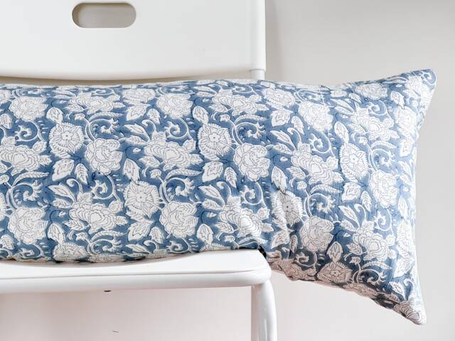Floral Block Print Lumbar Pillow Cover Boho Farmhouse Decor - image 1