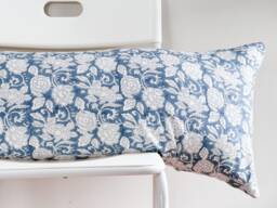 Floral Block Print Lumbar Pillow Cover Boho Farmhouse Decor - thumbnail 1