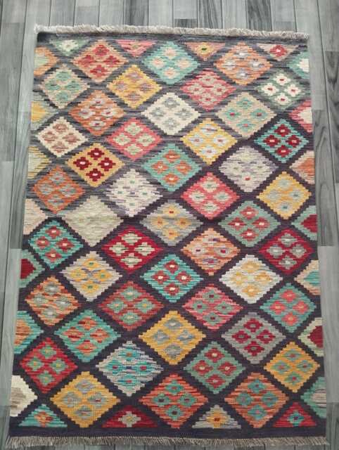Handmade Afghan Kilim Rug, Geometric Tribal Design, Multicolour Artisan Persian Turkish Flatweave, Aryana Natural Wool Carpet, 148x107 cm - image 1