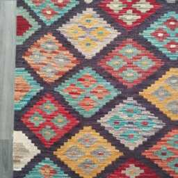 Handmade Afghan Kilim Rug, Geometric Tribal Design, Multicolour Artisan Persian Turkish Flatweave, Aryana Natural Wool Carpet, 148x107 cm - thumbnail 2