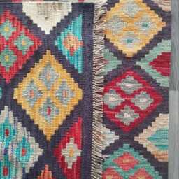 Handmade Afghan Kilim Rug, Geometric Tribal Design, Multicolour Artisan Persian Turkish Flatweave, Aryana Natural Wool Carpet, 148x107 cm - thumbnail 3