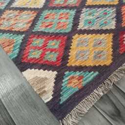 Handmade Afghan Kilim Rug, Geometric Tribal Design, Multicolour Artisan Persian Turkish Flatweave, Aryana Natural Wool Carpet, 148x107 cm - thumbnail 4