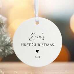 Personalised Christmas Tree Hanging Decoration, Porcelain Bauble With Rudolf Reindeer & Message, Childrens 1st Name - thumbnail 2