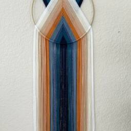 Blue & Orange Retro Wall Hanging, Macrame Hangings, Decor, 70's Art, Boho Tapestry, Handmade Hangings - thumbnail 4