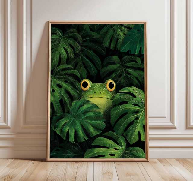 Jungle Frog Poster, Tropical Green Wall Art Print, Cute Animal Illustration, Rainforest Decor For Nursery Or Living Room, Nature Artwork - image 1